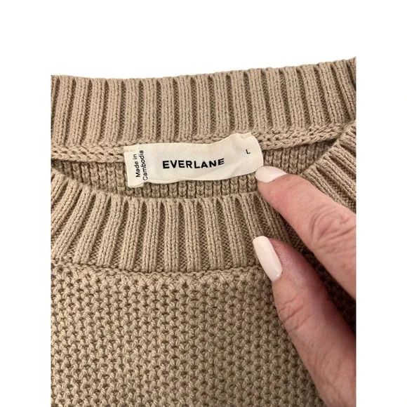 EVERLANE The Cotton Honeycomb Square Crew Textured Knit Sweater Size Large - Picture 7 of 9
